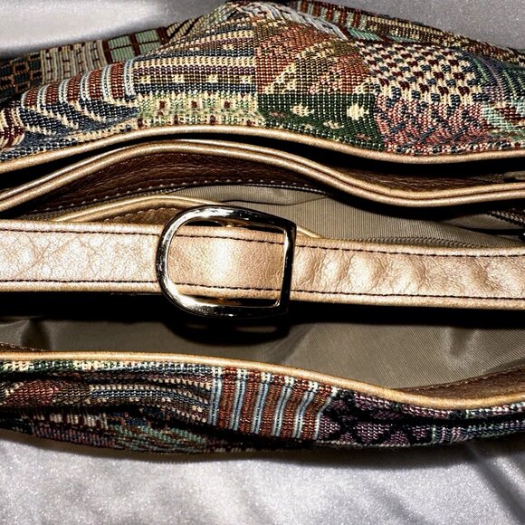SAS Patchwork Tapestry Shoulder Bag Boho Cottagecore Metallic Gold Vintage - Picture 13 of 13